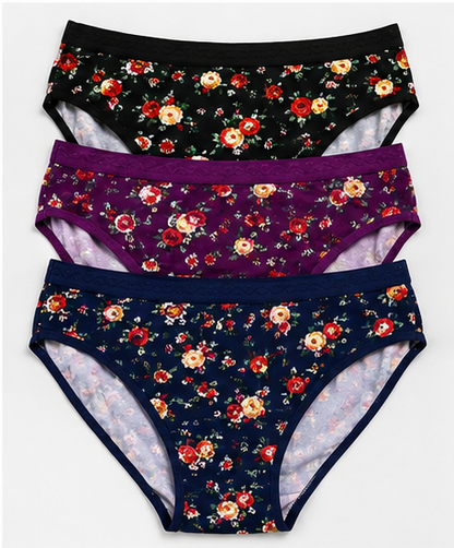 Women’s Floral Printed Cotton Brief Panty Set – Pack of 3