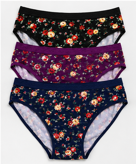 Women’s Floral Printed Cotton Brief Panty Set – Pack of 3
