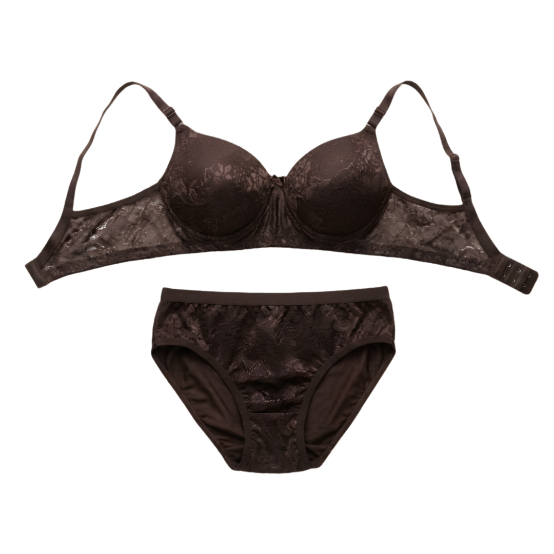 Women’s Printed Padded Bra & Panty Set (BROWN)