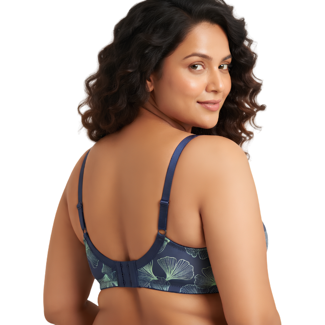 Navy Blue Floral Print Full Coverage Bra