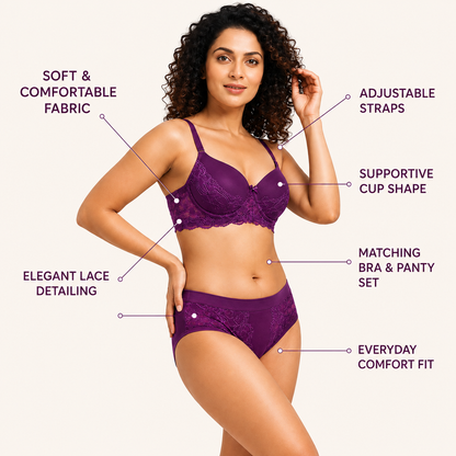 Women’s Lace Bra & Panty Set – (PURPLE)