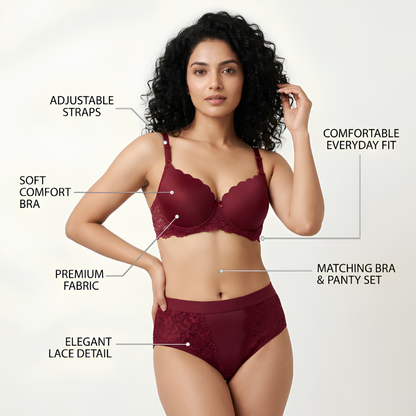 Women’s Lace Bra & Panty Set (RED)