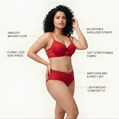 Women’s Lace Bra & Panty Set (RED)