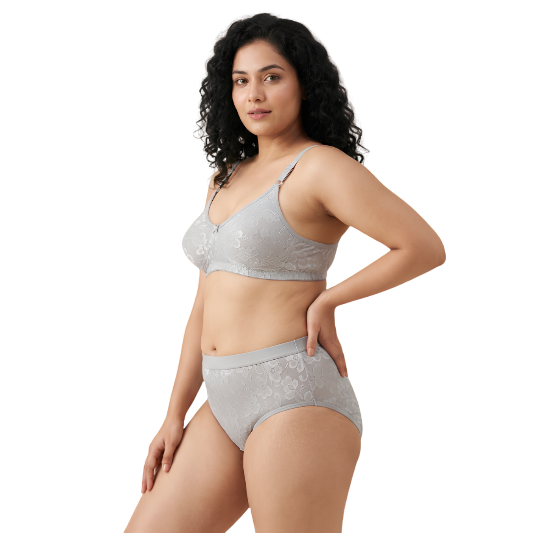 Women’s Lace Bra & Panty Set (GREY)