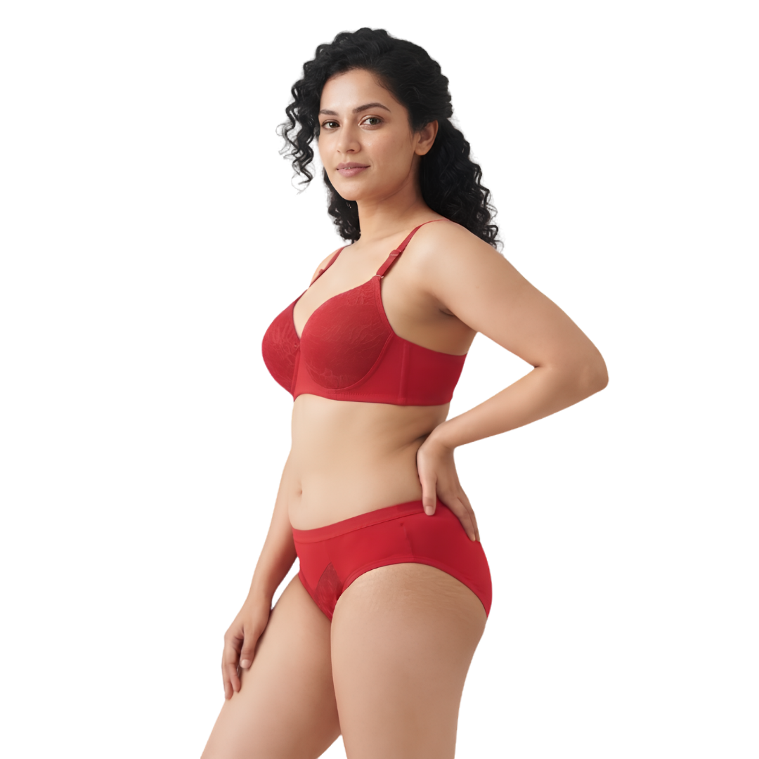 Women’s Padded Bra & Panty Set (RED)