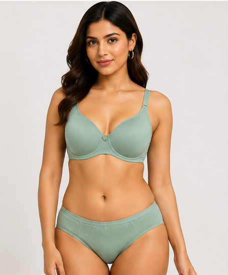Women’s Green Lightly Padded Bra & Panty Set